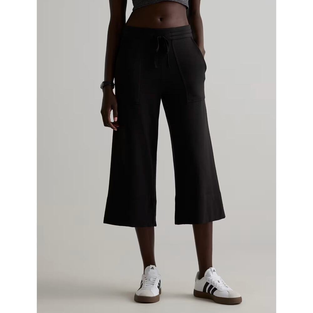 Quince SuperSoft Fleece Cropped Wide Leg Pants Womens Size Small Black NWT